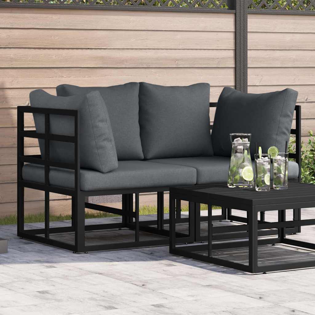Outdoor Furniture with Cushion with Pillow Black Aluminium